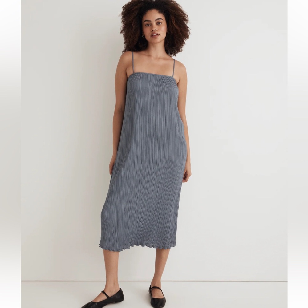 Madewell The Goldie Dress in Plissé teapot blue size 0 NWT